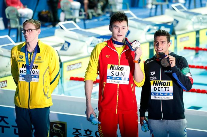 Swimming - 18th FINA World Swimming Championships - Men's 400m Freestyle Medal Ceremony - Nambu University Municipal Aquatics Center, Gwangju, South Korea - July 21, 2019