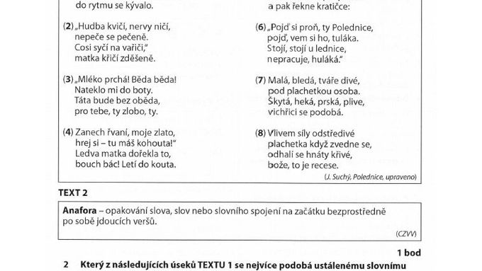 Přijímací test - Český jazyk a literatura