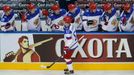 Russia's Sergei Shirokov celebrates (C) his goal against Finland with his team mates during the first period of their men's ice hockey World Championship final game at Mi