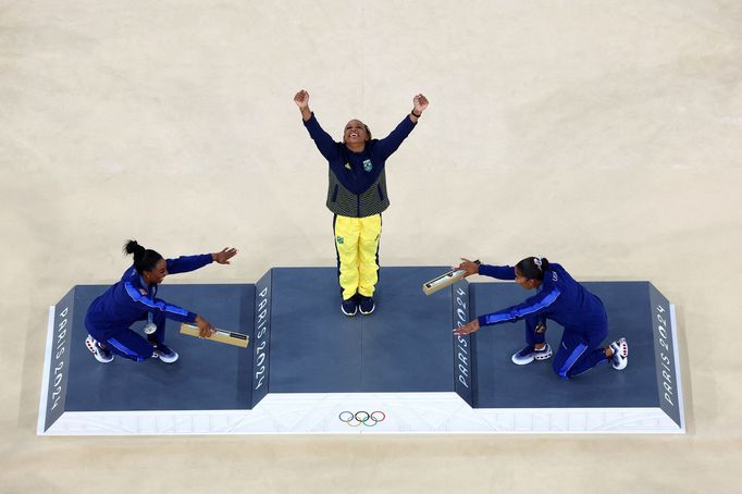 Simone Bilesová, Rebeca Andradeová, Jordan Chilesová, Paříž OH 2024, gymnastika