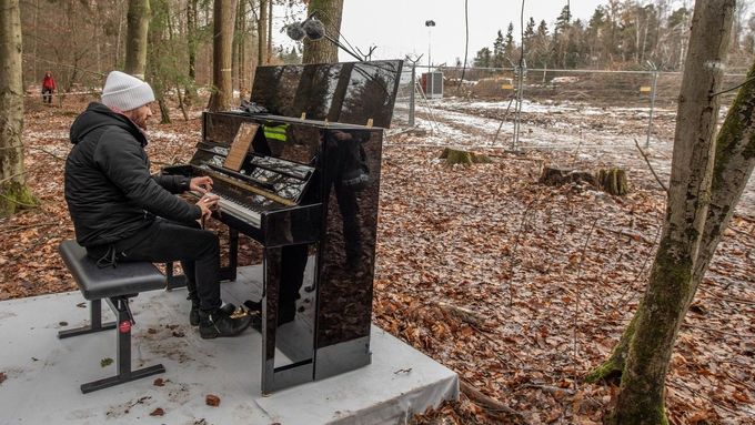 Klavírista Igor Levit hrál i pro aktivisty okupující stovky let starý Dannenrodský les. Foto: AFP / Profimedia.cz