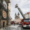 Hasičské cvičení Staroměstská radnice, orloj, Petřín, hasiči, požární cvičení, hasičský záchranný sbor, požár, evakuace