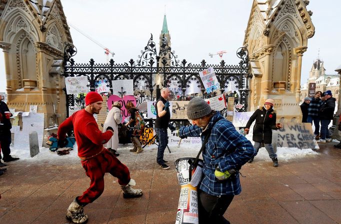 Protesty v Kanadě, únor 2022.