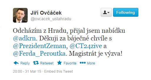 Aktuálně.cz v loňském roce publikovalo článek s aktuální tematikou, který přinesl zprávu, že mluvčí prezidenta republiky Jiří Ovčáček odchází ze svého postu a nově nastoupí na Magistrátu hl. m. Prahy. Tam by měl mít na starosti tiskovou agendu kolem tehdy ještě neotevřeného tunelu Blanka. | Foto: Aktuálně.cz