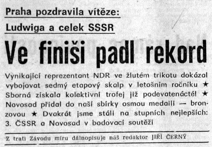 Československý sport 23. května 1986. Ve žlutém trikotu přijel do Prahy Němec Olaf Ludvig.