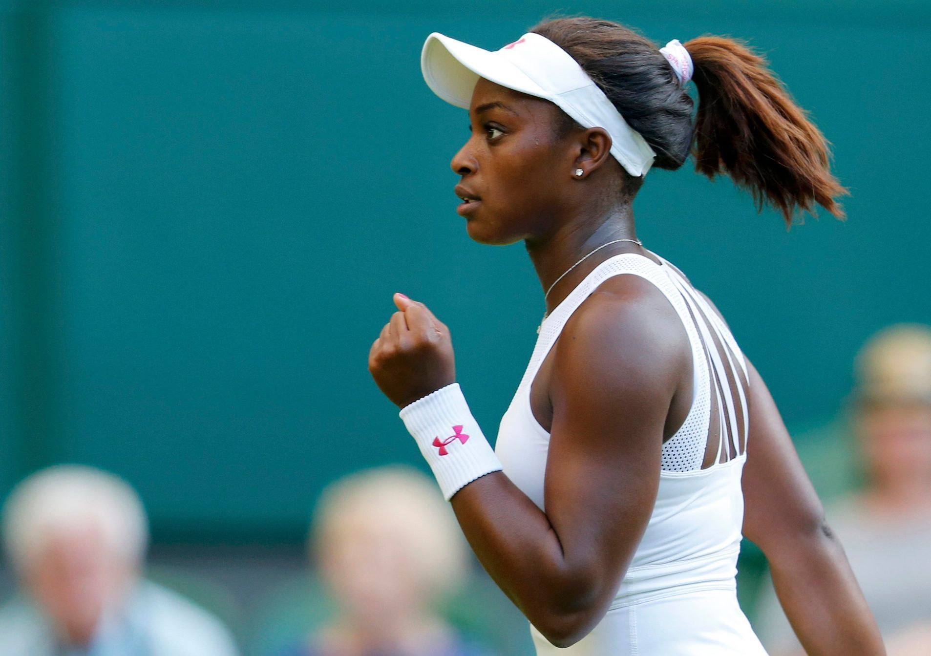 Sloane Stephens of the U.S.A. pumps her fist during her match against Barbora Strycova of the Czech Republic at the Wimbledon Tennis Championships in London