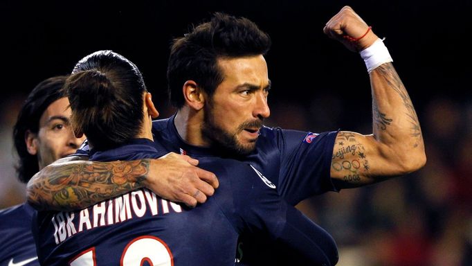 Liga mistrů, Valencie - Paris St. Germain: Ezequiel Lavezzi a Zlatan Ibrahimovič (PSG)